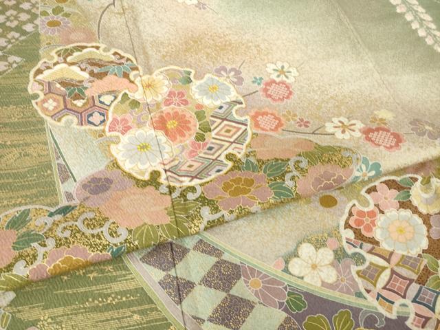 平和屋着物●訪問着 駒刺繍 雪輪花文 暈し染め 金彩 正絹 逸品 AABL5534ck