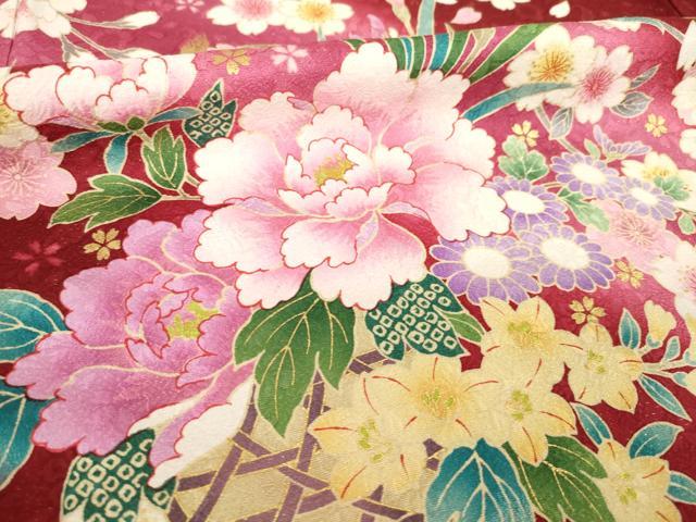 平和屋着物●豪華振袖 駒刺繍 花篭文 暈し染め 金彩 金通し地 正絹 逸品 AABL5538ck