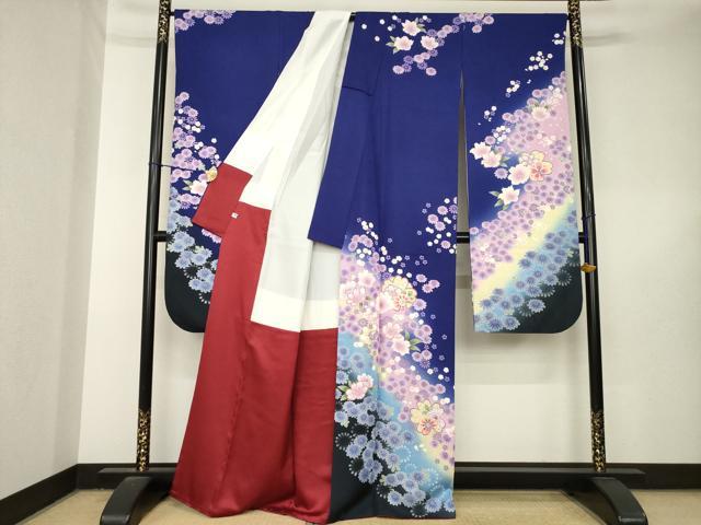 平和屋着物●豪華振袖 駒刺繍 流水花文 暈し染め 正絹 逸品 AABL5542ck