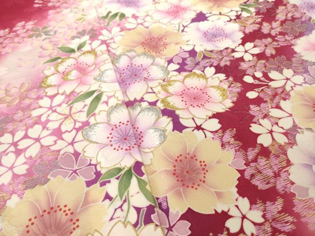 平和屋着物●豪華振袖 刺繍 流水花文 暈し染め 金銀糸 金銀彩 正絹 逸品 AABL5544ck