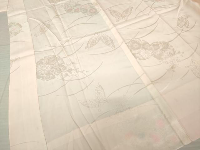 平和屋着物●振袖用長襦袢 無双仕立て 雪輪花蝶地紋 暈し染め 正絹 逸品 AABL5545ck