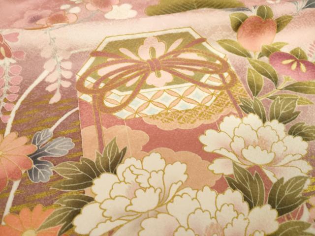 平和屋着物●豪華振袖 駒刺繍 貝桶花文 暈し染め 金彩 ロング丈 正絹 逸品 AABL5547ck