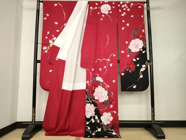 平和屋着物●豪華振袖 舞花文 暈し染め 金彩 ロング丈 正絹 逸品 AABL5549ck