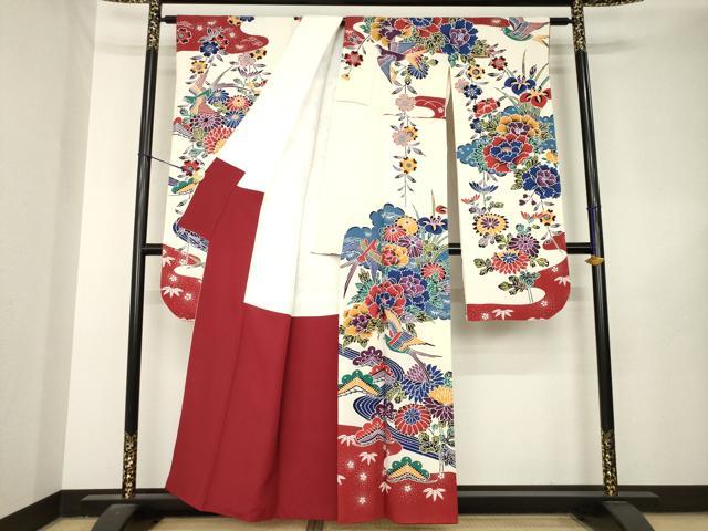 平和屋着物●豪華振袖 紅型 流水花鳥文 正絹 逸品 AABL5551ck