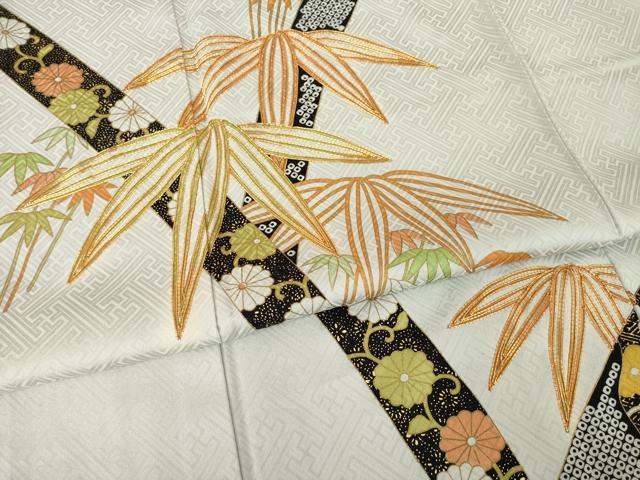 平和屋着物●訪問着 駒刺繍 笹花文 金彩 正絹 逸品 AABL5552ck