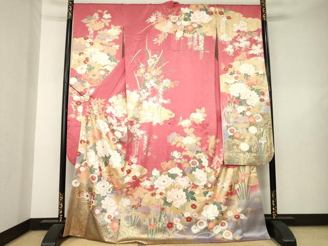平和屋着物●豪華振袖 雲取り花文 金彩 ロング丈 正絹 逸品 AABL5553ck