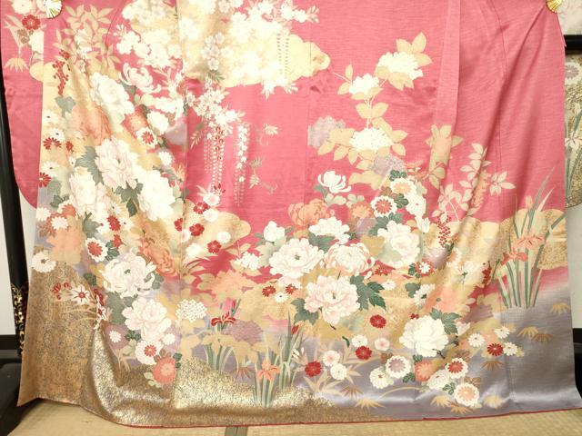 平和屋着物●豪華振袖 雲取り花文 金彩 ロング丈 正絹 逸品 AABL5553ck
