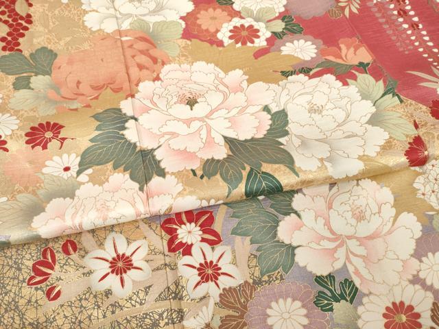 平和屋着物●豪華振袖 雲取り花文 金彩 ロング丈 正絹 逸品 AABL5553ck