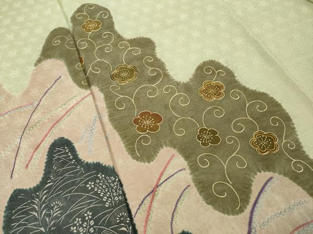 平和屋着物●訪問着 絞り 駒刺繍 道長花文 銀彩 正絹 逸品 未使用 AABL5555ck