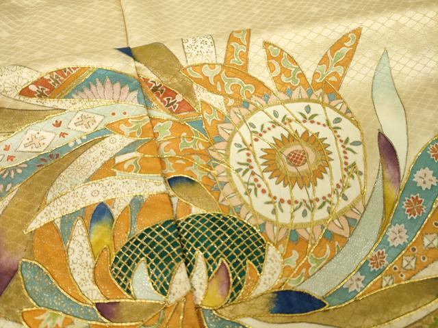 平和屋着物●豪華色留袖 駒刺繍 舞花文 金彩 正絹 逸品 AABL5556ck