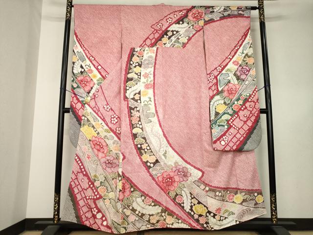 平和屋着物●名門 藤娘きぬたや・総絞り 振袖 流水花文 金彩 正絹 逸品 AABL5561ck