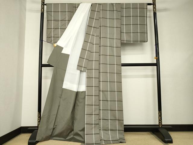 平和屋着物●上質な紬 格子 正絹 逸品 AABL5565ck