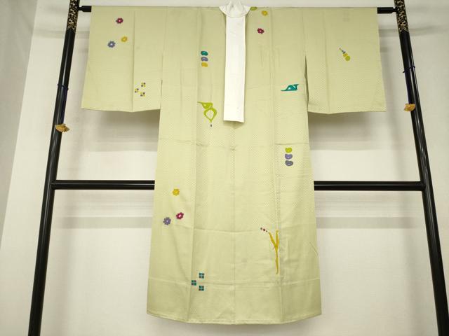 平和屋着物●長襦袢 無双仕立て 幾何学花文 金銀彩 正絹 逸品 AABL5610ck