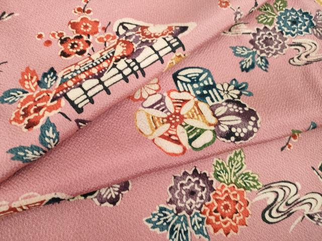 平和屋着物●上質な小紋 紅型 風景花文 正絹 逸品 AABL5625ck