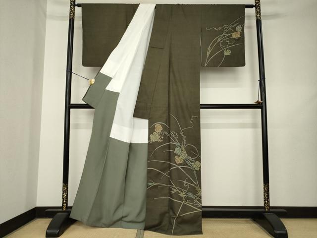 平和屋着物●本場大島紬 訪問着 9マルキ 草花文 正絹 逸品 AABL5628ck