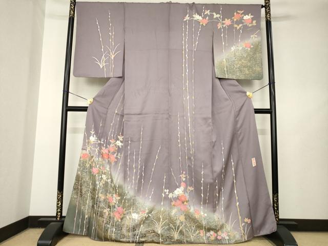平和屋着物●京加賀友禅 百貫達雄 訪問着 枝花文 暈し染め 金彩 正絹 逸品 AABL5629ck