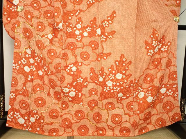 平和屋着物●豪華振袖 総絞り 駒刺繍 枝梅文 正絹 逸品 AABL5633ck