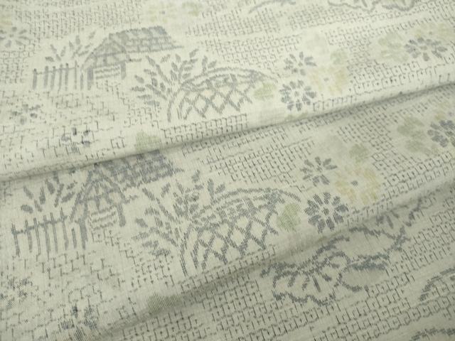 平和屋着物●結城紬 80亀甲 風景花籬文 正絹 逸品 AABL5637ck