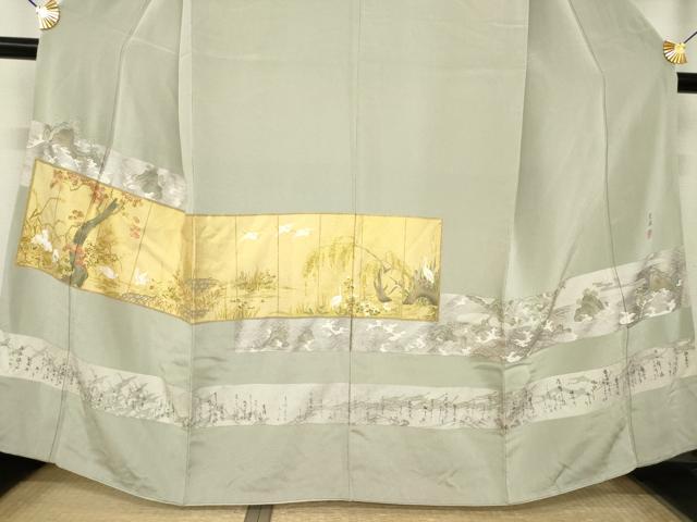 平和屋着物●松尾光琳 色留袖 乾山四季花鳥図 金銀彩 鬼しぼ縮緬 正絹 逸品 AABL5638ck