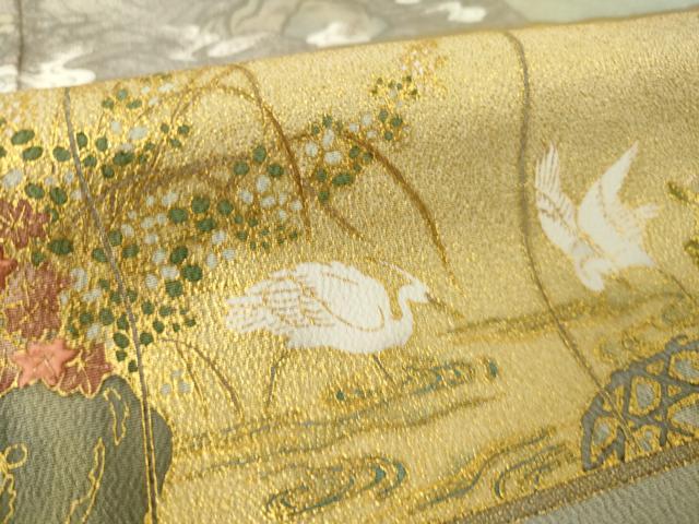 平和屋着物●松尾光琳 色留袖 乾山四季花鳥図 金銀彩 鬼しぼ縮緬 正絹 逸品 AABL5638ck