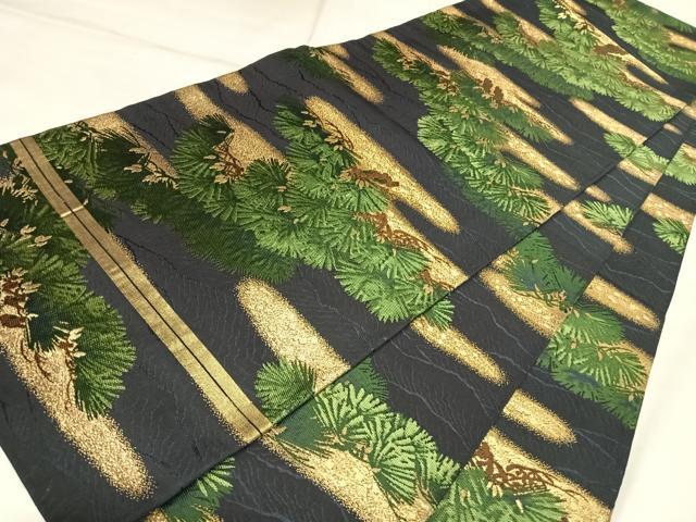 平和屋着物◎アンティーク 大正ロマン 丸帯 唐織 松 金糸 正絹 逸品 AABL5641yx