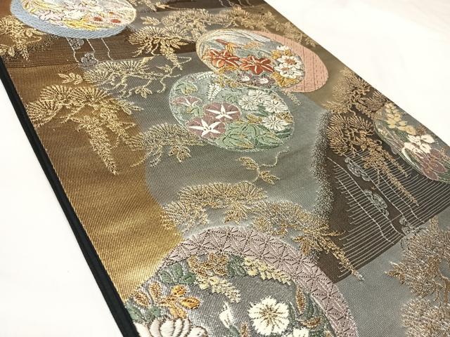 平和屋着物◎六通柄袋帯 唐織 清花四季文 金銀糸 正絹 逸品 AABL5642yx