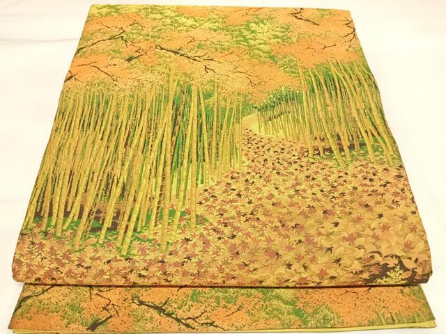 平和屋着物◎山喜織物謹製 萬葉 紹巴 全通柄袋帯 樹林文 正絹 逸品 AABL5650yx