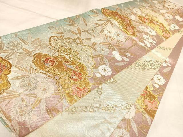 平和屋着物◎両面 六通柄袋帯 唐織 梅松文 金銀糸 正絹 逸品 AABL5666yx