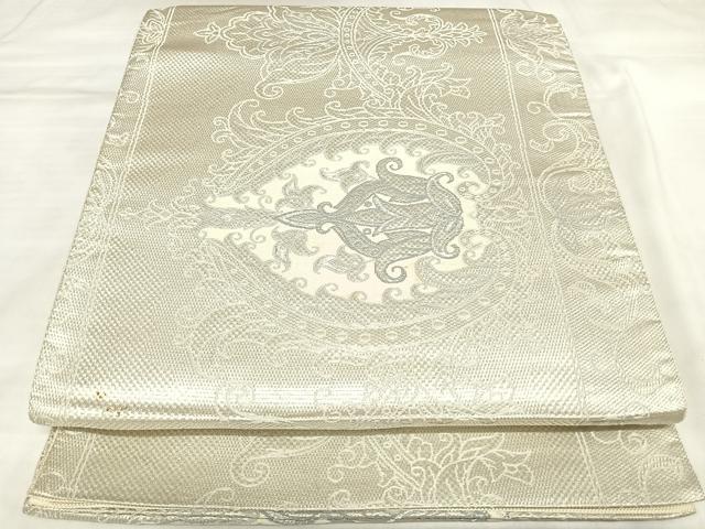 平和屋着物◎六通柄袋帯 更紗花文 銀糸 正絹 逸品 AABL5669yx
