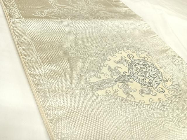 平和屋着物◎六通柄袋帯 更紗花文 銀糸 正絹 逸品 AABL5669yx