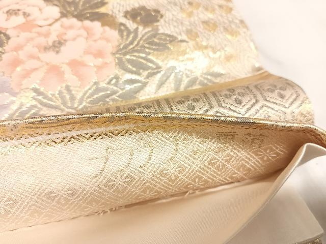 平和屋着物◎六通柄袋帯 花鳥文 プラチナ二重箔 正絹 逸品 AABL5671yx