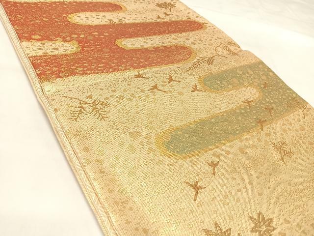 平和屋着物◎佐賀錦 六通柄袋帯 エ霞吹き寄せ文 金糸 正絹 逸品 AABL5678yx
