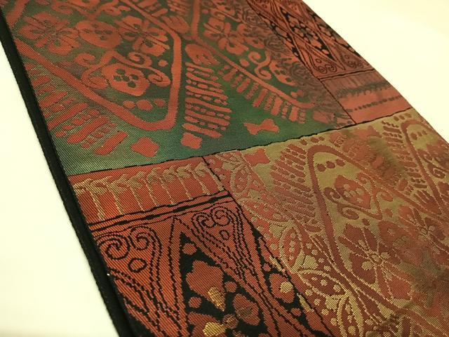 平和屋着物◎六通柄袋帯 幾何学花文 金糸 正絹 逸品 AABL5683yx