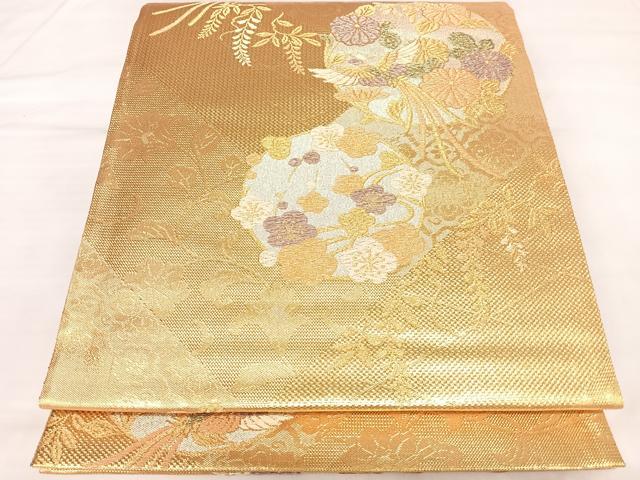 平和屋着物◎佐賀錦 六通柄袋帯 鳳凰花丸文 金銀糸 正絹 逸品 AABL5695yx