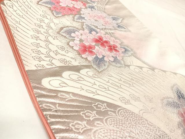 平和屋着物◎六通柄袋帯 唐織 草花文 銀糸 正絹 逸品 AABL5704yx