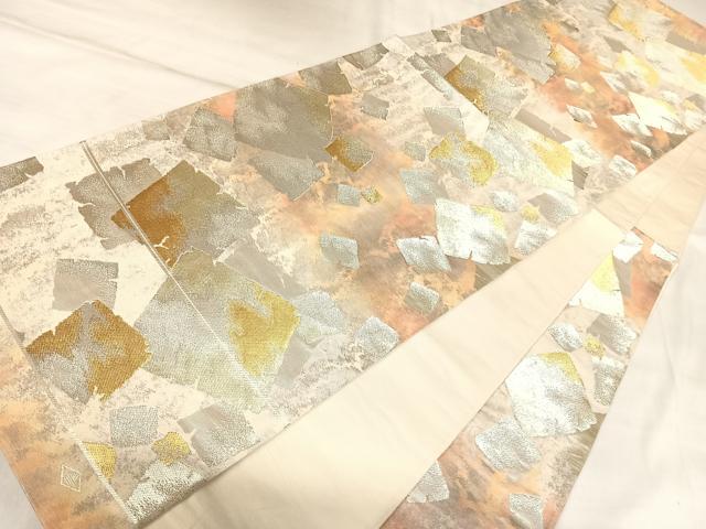 平和屋着物◎西陣 木野織物謹製 六通柄袋帯 破れ色紙文 金銀糸 引箔 正絹 逸品 AABL5718yx