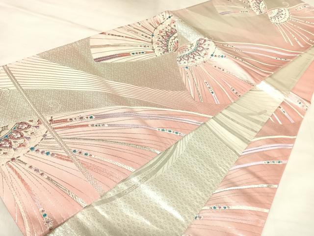 平和屋着物◎両面六通柄袋帯 唐織 舞蝶文 銀糸 正絹 逸品 AABL5722yx