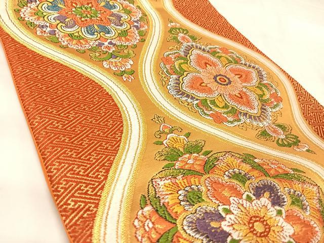 平和屋着物◎六通柄袋帯 唐織 立涌花文 金糸 正絹 逸品 AABL5724yx