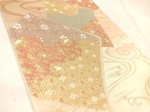 平和屋着物◎全通柄袋帯 唐織 流水色紙重ね花文 金糸 正絹 逸品 AABL5726yx
