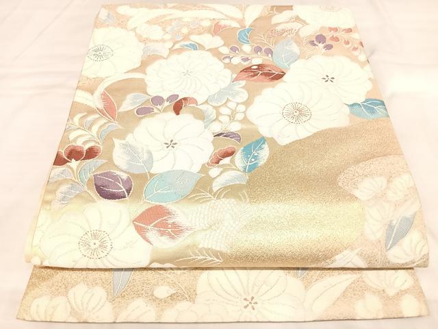 平和屋着物◎六通柄袋帯 唐織 辻が花 草花文 金糸 正絹 逸品 AABL5727yx