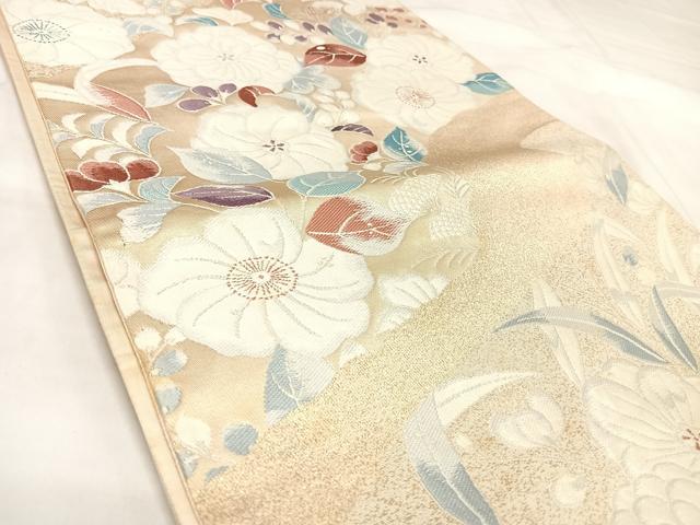 平和屋着物◎六通柄袋帯 唐織 辻が花 草花文 金糸 正絹 逸品 AABL5727yx