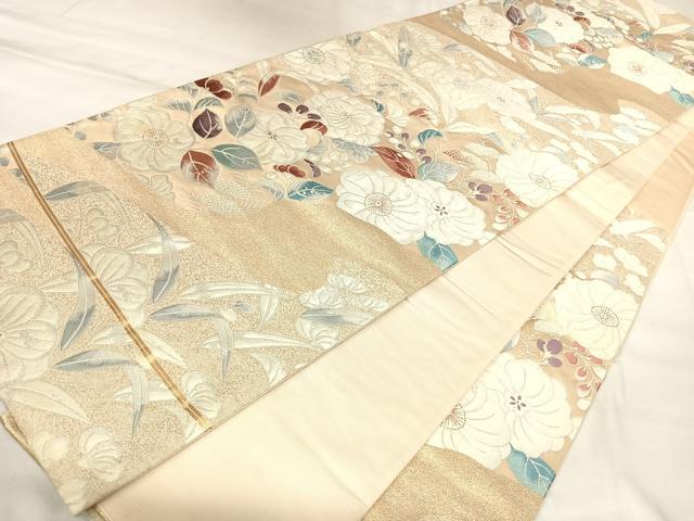 平和屋着物◎六通柄袋帯 唐織 辻が花 草花文 金糸 正絹 逸品 AABL5727yx