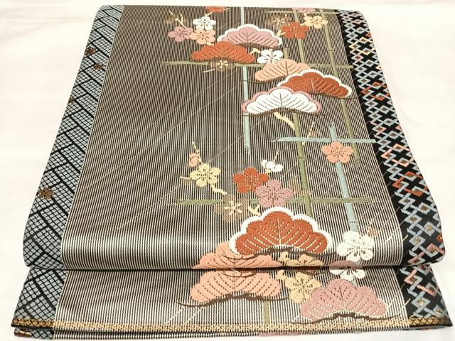 平和屋着物◎六通柄袋帯 唐織 枝松文 金糸 正絹 逸品 AABL5732yx