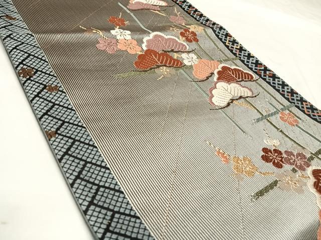 平和屋着物◎六通柄袋帯 唐織 枝松文 金糸 正絹 逸品 AABL5732yx