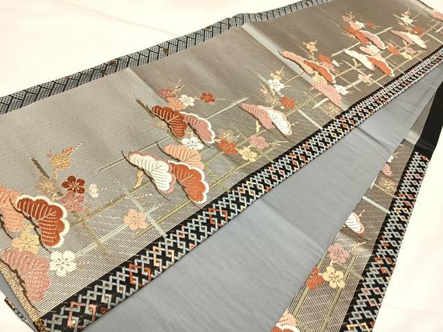 平和屋着物◎六通柄袋帯 唐織 枝松文 金糸 正絹 逸品 AABL5732yx