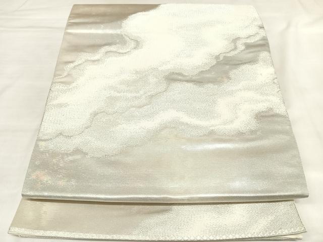 平和屋着物◎六通柄袋帯 霞雲文 銀糸 引箔 正絹 逸品 AABL5735yx