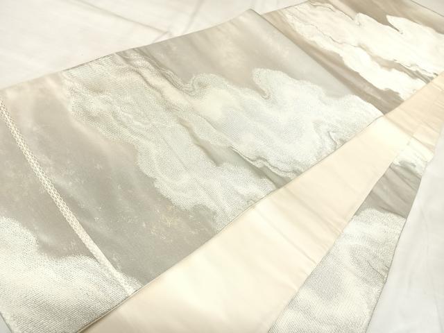 平和屋着物◎六通柄袋帯 霞雲文 銀糸 引箔 正絹 逸品 AABL5735yx