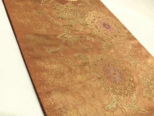 平和屋着物◎六通柄袋帯 唐草花文 金糸 引箔 正絹 逸品 AABL5754yx