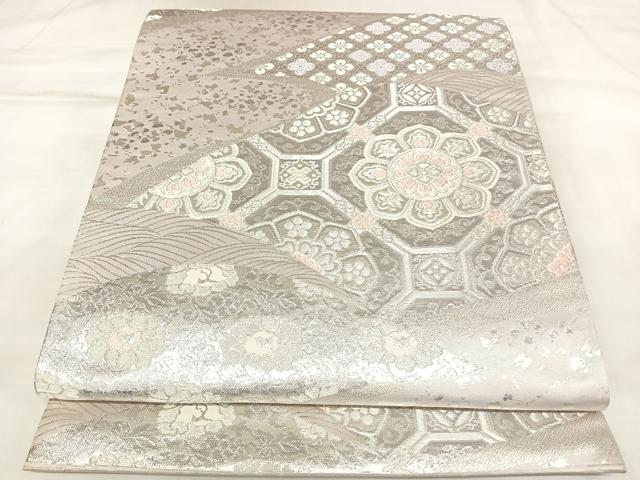 平和屋着物◎六通柄袋帯 唐織 吉祥花文 金銀糸 正絹 逸品 AABL5764yx