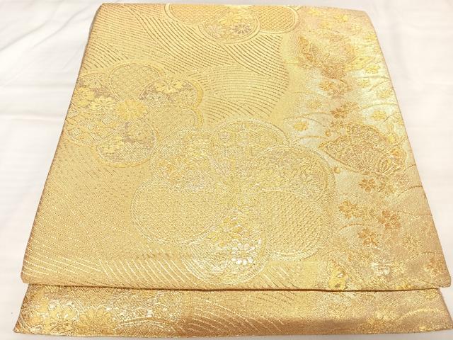 平和屋着物◎佐賀錦 六通柄袋帯 花蝶文 ねじ梅 金糸 正絹 逸品 AABL5773yx